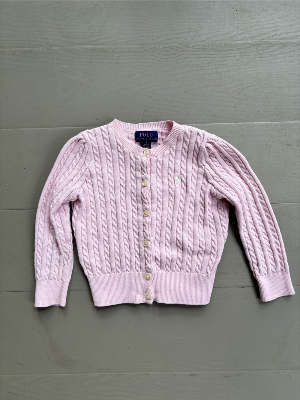 Polo by Ralph Lauren Light Pink Cable Knit Button-Front Cardigan